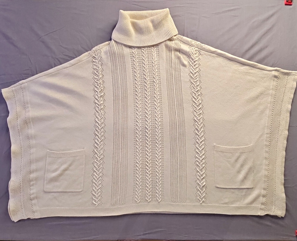 WHBM White House Black Market Poncho Sweater S/M Cream Turtleneck Cable Knit